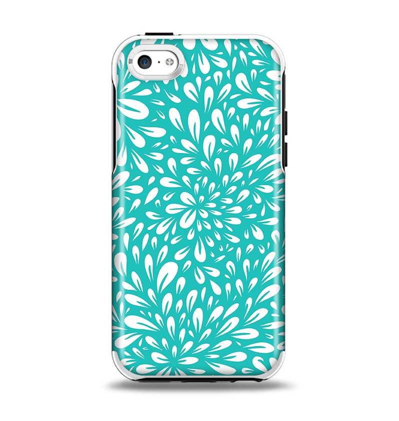 The Teal and White Floral Sprout Apple iPhone 5c Otterbox Symmetry Case Skin Set