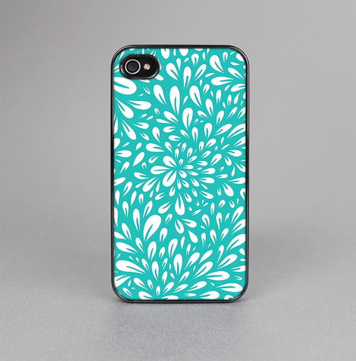 The Teal and White Floral Sprout Skin-Sert for the Apple iPhone 4-4s Skin-Sert Case
