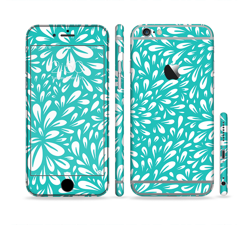 The Teal and White Floral Sprout Sectioned Skin Series for the Apple iPhone 6s Plus