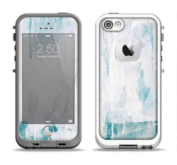 The Teal and White WaterColor Panel Apple iPhone 5-5s LifeProof Fre Case Skin Set