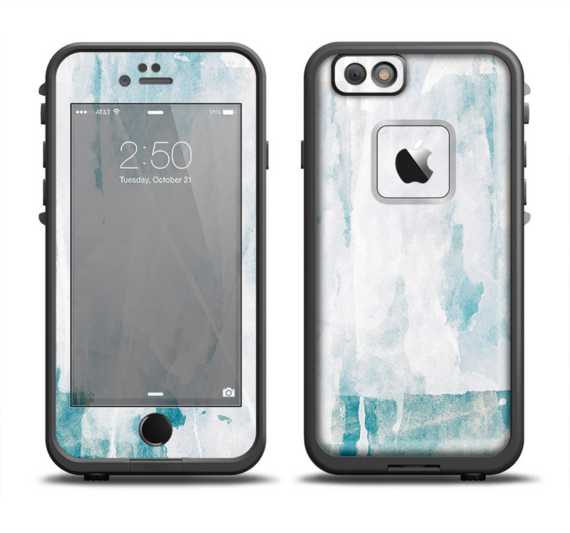 The Teal and White WaterColor Panel Apple iPhone 6/6s Plus LifeProof Fre Case Skin Set