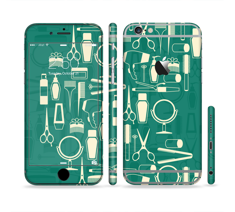 The Teal and Yellow Beauty Product Icons Sectioned Skin Series for the Apple iPhone 6s