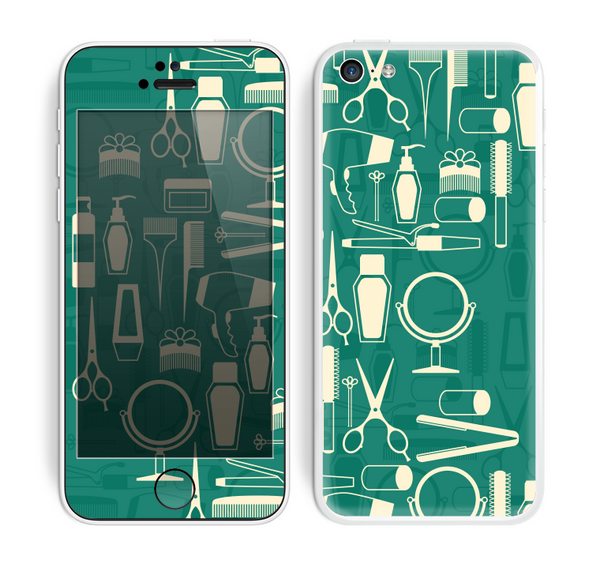 The Teal and Yellow Beauty Product Icons Skin for the Apple iPhone 5c