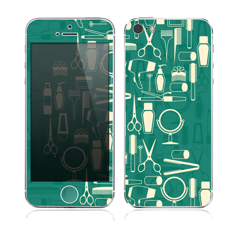 The Teal and Yellow Beauty Product Icons Skin for the Apple iPhone 5s