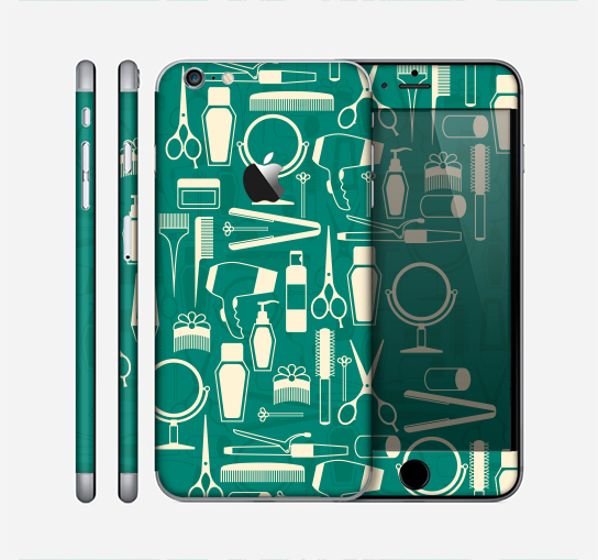 The Teal and Yellow Beauty Product Icons Skin for the Apple iPhone 6 Plus