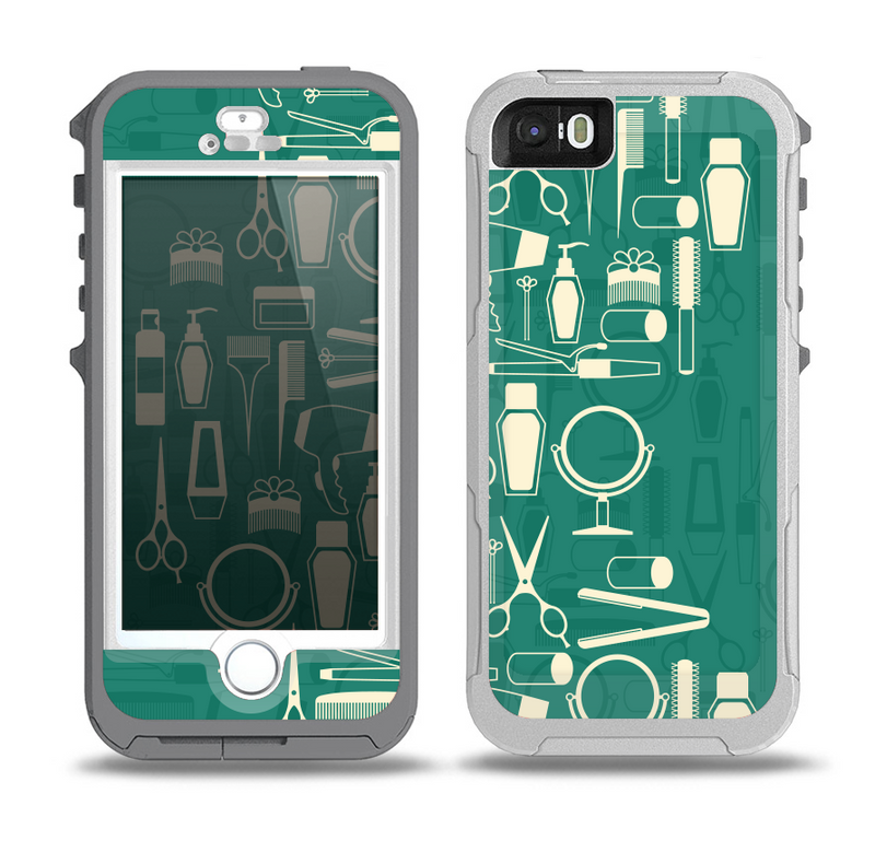 The Teal and Yellow Beauty Product Icons Skin for the iPhone 5-5s OtterBox Preserver WaterProof Case