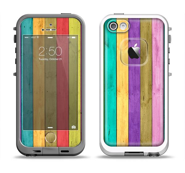 The Thin Neon Colored Wood Planks Apple iPhone 5-5s LifeProof Fre Case Skin Set