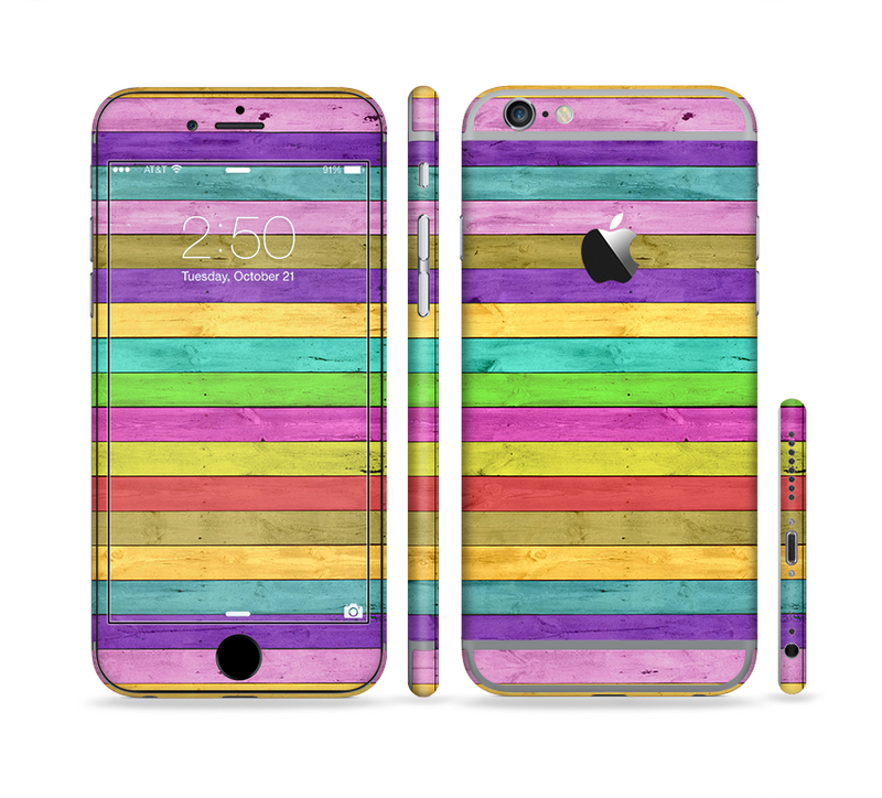 The Thin Neon Colored Wood Planks Sectioned Skin Series for the Apple iPhone 6