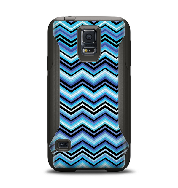 The Thin Striped Blue Layered Chevron Pattern Samsung Galaxy S5 Otterbox Commuter Case Skin Set