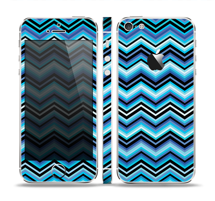 The Thin Striped Blue Layered Chevron Pattern Skin Set for the Apple iPhone 5