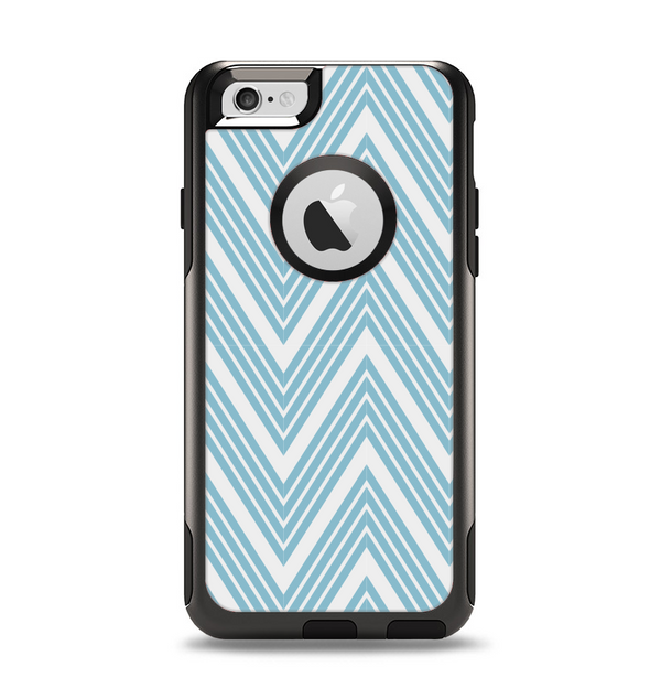 The Three-Lined Blue & White Chevron Pattern Apple iPhone 6 Otterbox Commuter Case Skin Set
