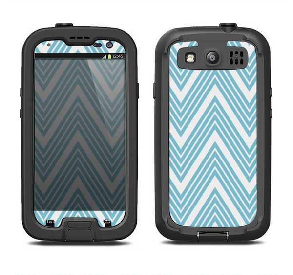 The Three-Lined Blue & White Chevron Pattern Samsung Galaxy S3 LifeProof Fre Case Skin Set