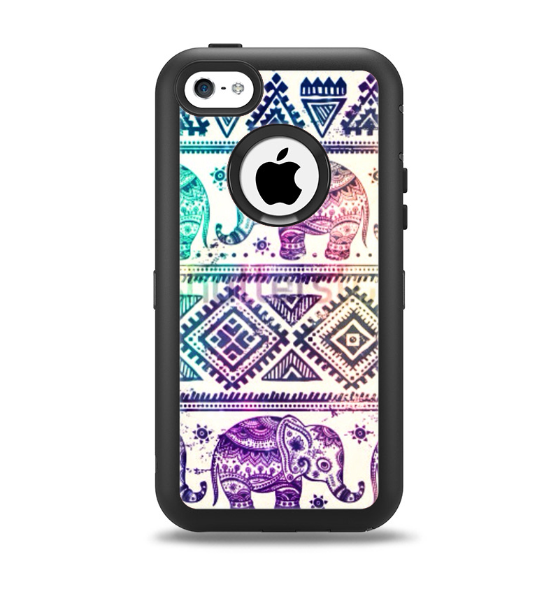 The Tie-Dyed Aztec Elephant Pattern Apple iPhone 5c Otterbox Defender Case Skin Set