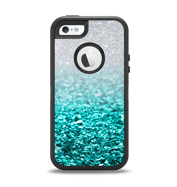 The Aqua Blue & Silver Glimmer Fade Apple iPhone 5-5s Otterbox Defender Case Skin Set