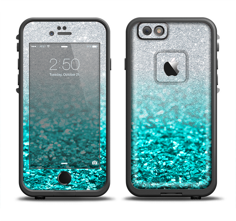 The Aqua Blue & Silver Glimmer Fade Apple iPhone 6 LifeProof Fre Case Skin Set