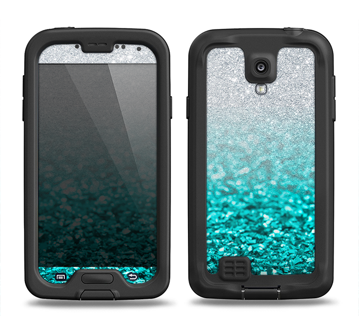 The Aqua Blue & Silver Glimmer Fade Samsung Galaxy S4 LifeProof Nuud Case Skin Set