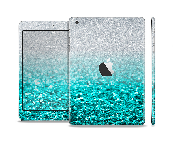 The Aqua Blue & Silver Glimmer Fade Full Body Skin Set for the Apple iPad Mini 2