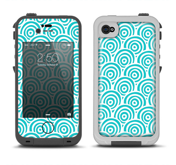 The Aqua Blue & White Swirls Apple iPhone 4-4s LifeProof Fre Case Skin Set