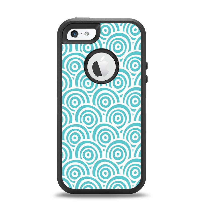 The Aqua Blue & White Swirls Apple iPhone 5-5s Otterbox Defender Case Skin Set