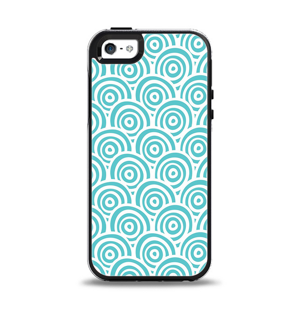 The Aqua Blue & White Swirls Apple iPhone 5-5s Otterbox Symmetry Case Skin Set