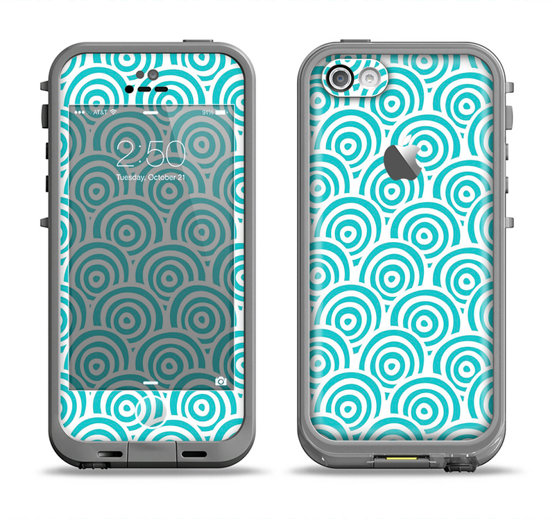 The Aqua Blue & White Swirls Apple iPhone 5c LifeProof Fre Case Skin Set