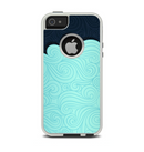 The Aqua Green Abstract Swirls with Dark Apple iPhone 5-5s Otterbox Commuter Case Skin Set