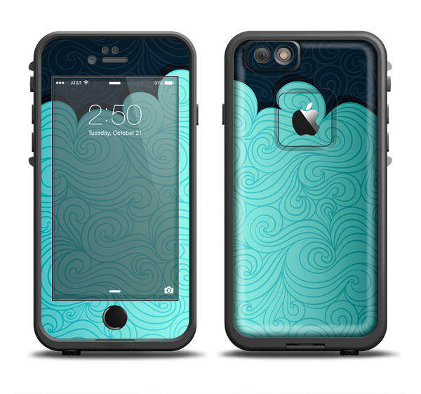 The Aqua Green Abstract Swirls with Dark Apple iPhone 6/6s Plus LifeProof Fre Case Skin Set
