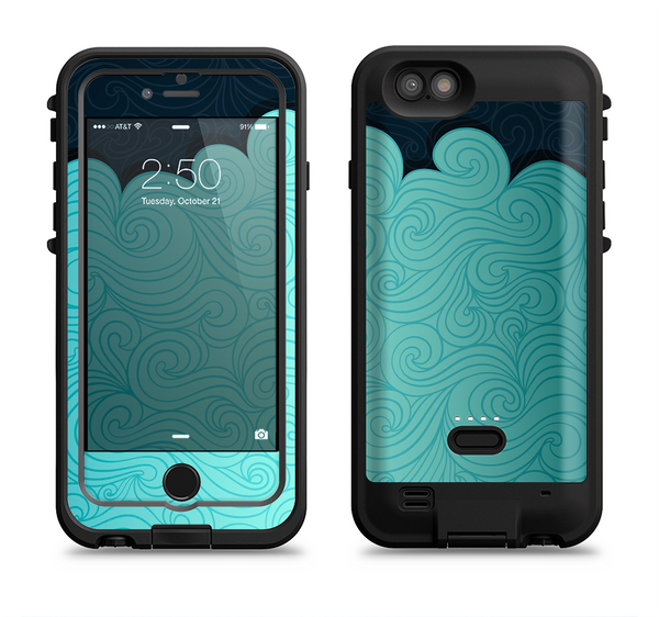 the Aqua green abstract swirls with dark  iPhone 6/6s Plus LifeProof Fre POWER Case Skin Kit