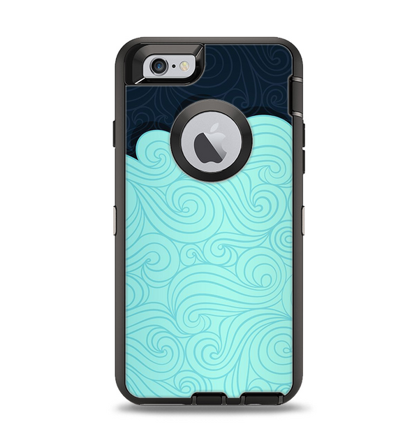 The Aqua Green Abstract Swirls with Dark Apple iPhone 6 Otterbox Defender Case Skin Set