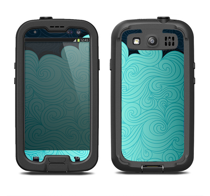 The Aqua Green Abstract Swirls with Dark Samsung Galaxy S3 LifeProof Fre Case Skin Set