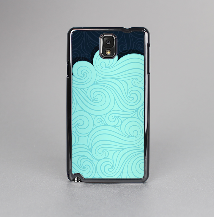 The Aqua Green Abstract Swirls with Dark Skin-Sert Case for the Samsung Galaxy Note 3