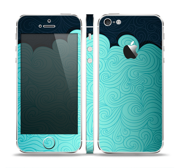 The Aqua Green Abstract Swirls with Dark Skin Set for the Apple iPhone 5