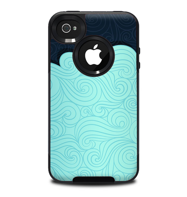 The Aqua Green Abstract Swirls with Dark Skin for the iPhone 4-4s OtterBox Commuter Case