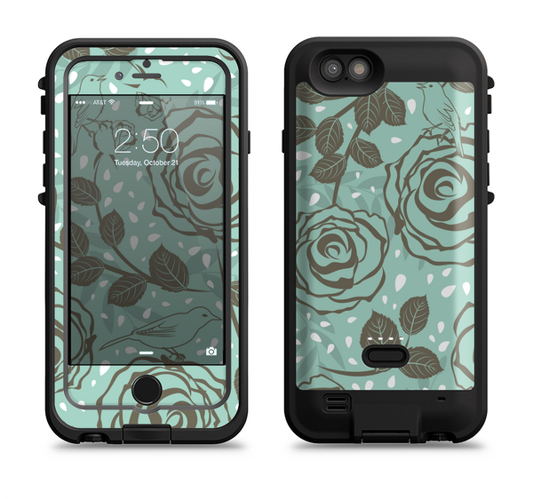 The Toned Green Vector Roses and Birds Apple iPhone 6/6s LifeProof Fre POWER Case Skin Set