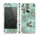 The Toned Green Vector Roses and Birds Skin Set for the Apple iPhone 5s
