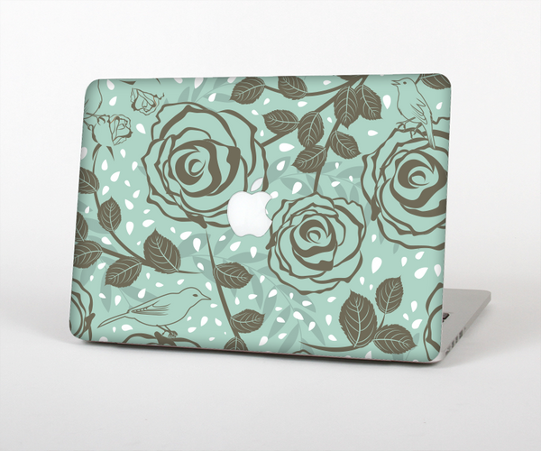 The Toned Green Vector Roses and Birds Skin Set for the Apple MacBook Pro 15" with Retina Display