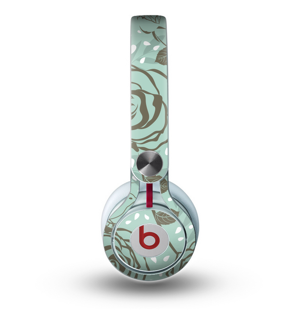 The Toned Green Vector Roses and Birds Skin for the Beats by Dre Mixr Headphones