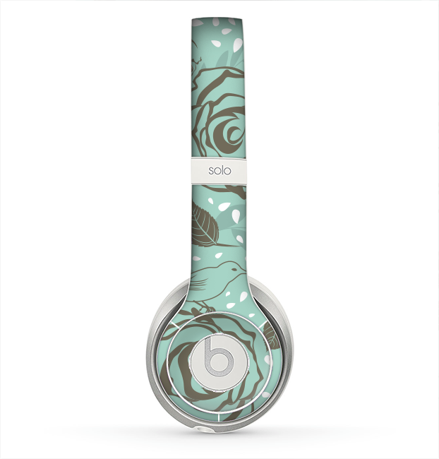 The Toned Green Vector Roses and Birds Skin for the Beats by Dre Solo 2 Headphones