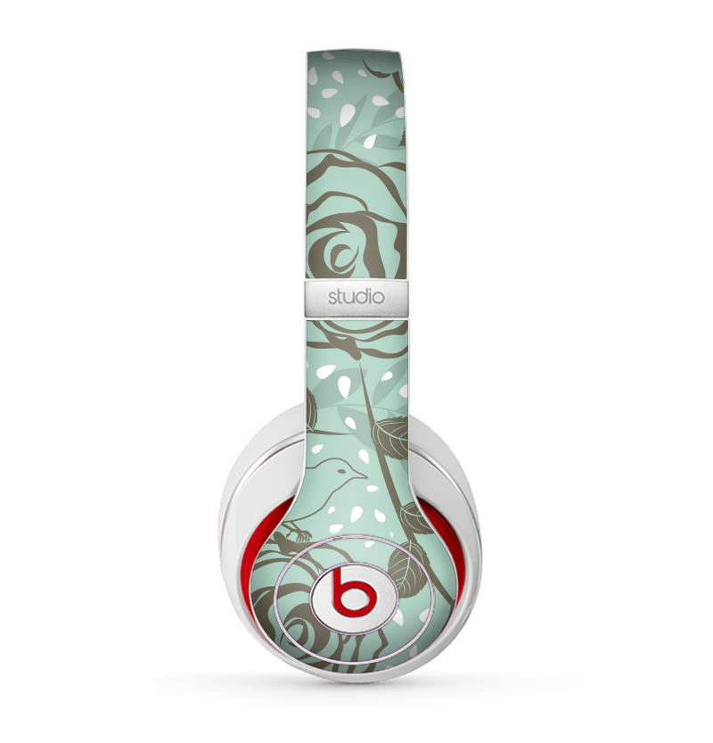 The Toned Green Vector Roses and Birds Skin for the Beats by Dre Studio (2013+ Version) Headphones