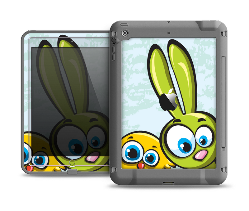 The Toon Green Rabbit and Yellow Chicken Apple iPad Air LifeProof Fre Case Skin Set