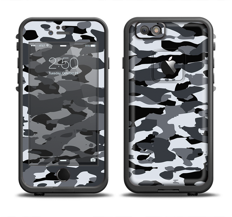 The Traditional Black & White Camo Apple iPhone 6/6s LifeProof Fre Case Skin Set