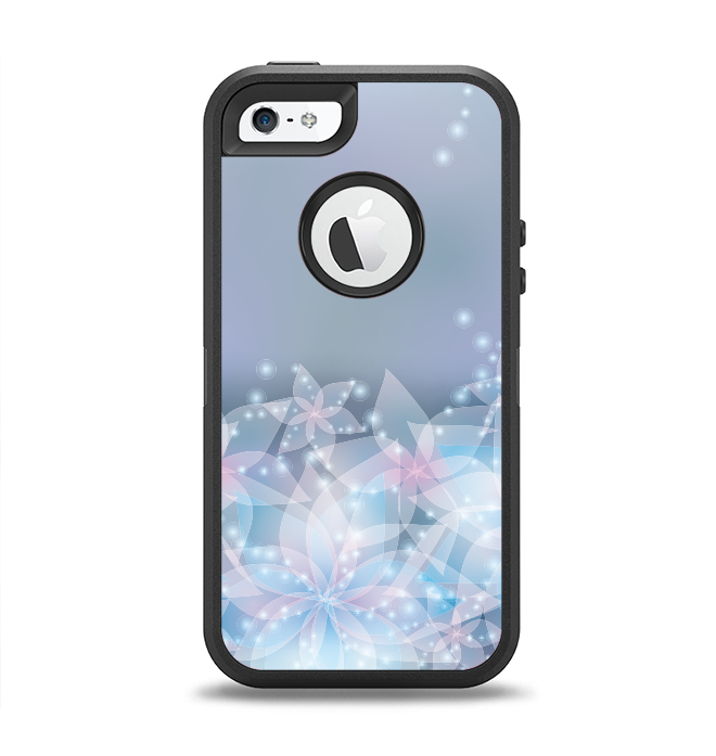 The Translucent Glowing Blue Flowers Apple iPhone 5-5s Otterbox Defender Case Skin Set