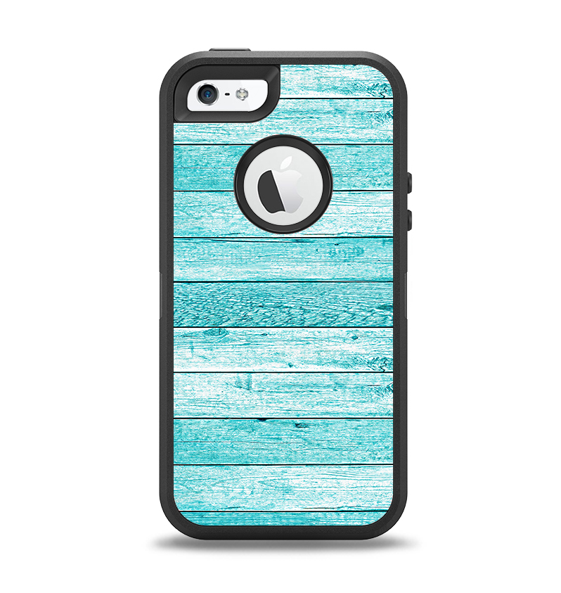 The Trendy Blue Abstract Wood Planks Apple iPhone 5-5s Otterbox Defender Case Skin Set