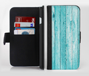 The Trendy Blue Abstract Wood Planks Ink-Fuzed Leather Folding Wallet Credit-Card Case for the Apple iPhone 6/6s, 6/6s Plus, 5/5s and 5c