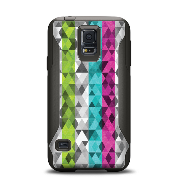 The Trendy Colored Striped Abstract Cube Pattern Samsung Galaxy S5 Otterbox Commuter Case Skin Set