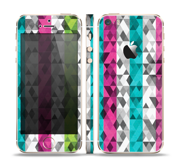 The Trendy Colored Striped Abstract Cube Pattern Skin Set for the Apple iPhone 5s