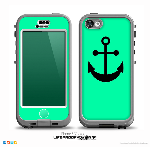 The Trendy Green & Solid Black Anchor Silhouette Skin for the iPhone 5c nüüd LifeProof Case