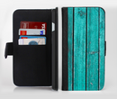 The Trendy Green Washed Wood Planks Ink-Fuzed Leather Folding Wallet Credit-Card Case for the Apple iPhone 6/6s, 6/6s Plus, 5/5s and 5c