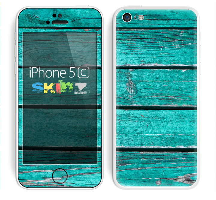The Trendy Green Washed Wood Planks Skin for the Apple iPhone 5c