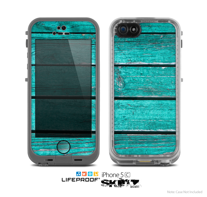 The Trendy Green Washed Wood Planks Skin for the Apple iPhone 5c LifeProof Case